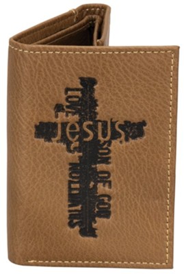 Jesus Cross Genuine Leather Wallet, Brown  - 