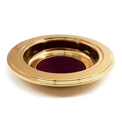 Brass Tone Offering Plate, Purple Pad  - 