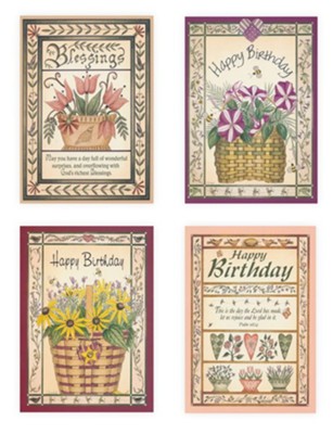 Flower Baskets, Birthday Cards, Box of 12  - 