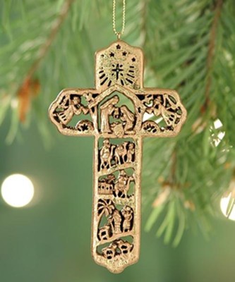 Gold Nativity Cross Ornament   - 