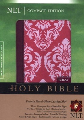 NLT Compact Bible TuTone LeatherLike fuscia floral/plum  - 