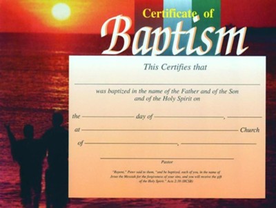 Sunset&#8212Baptism Certificates, Pack of 6                                        - 