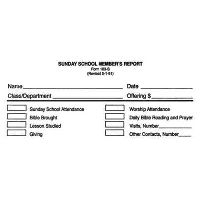 Sunday School Member Report Bill Size Envelope, Form 103-S  - 