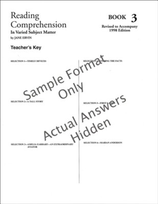 Reading Comprehension Book 3, Grade 5, Teacher's Key  (Homeschool Edition)  -     By: Jane Ervin
