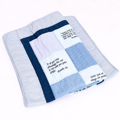 Embroidered Scripture Baby Quilt, Blue     - 