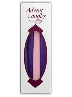 Advent Candles, 10 x 3/4 inches, 3 Purple, 1 Pink   - 