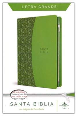 Biblia Reina Valera 1960 letra grande símil piel verde con cremallera