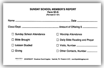 Sunday School Member Report, Form 101-S  - 