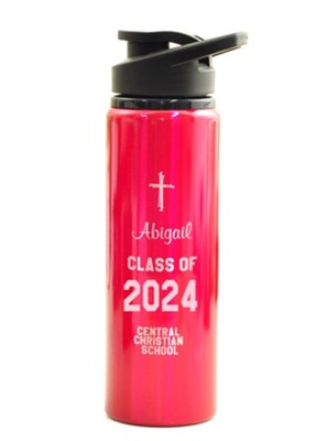 Personalized, Water Bottle, Flip Top, Graduation, Pink   - 