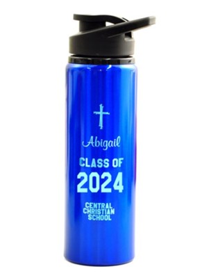 Personalized, Water Bottle, Flip Top, Graduation Blue   - 