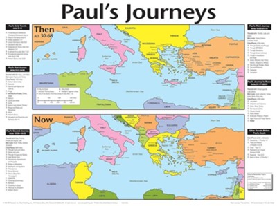 Paul's Journeys: Then and Now Laminated Wall Chart   - 