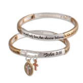 John 3:16 Stretch Bracelet, Cross Charms, Two-Tone