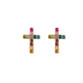 Rainbow Stones Cross Stud Earrings