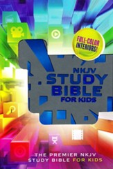 NKJV Study Bible for Kids--soft leather-look, grey/blue