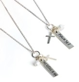 Scripture Bar Pendant, Psalm 34:8, Necklace with Cross and Pearl, Sterling Silver