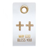 God Bless, Cross, Leather Tag Earrings