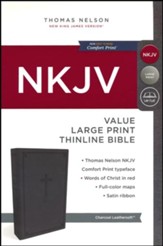 NKJV Value Thinline Bible Large Print, Imitation Leather, Charcoal