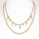 Two Row Cross Necklace, Goldtone