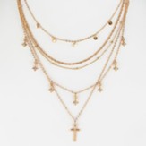 Cross Pendant, Multi-Layered Necklace, Goldtone