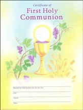 First Communion Certificates (Chalice, Grapes, & Wheat), Pack of 25