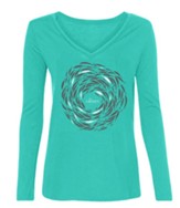 Against the Current, Long Sleeve Woman's Shirt, Teal, Medium