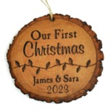 Personalized, Tree Bark Ornament, First Christmas