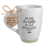 She Lives In Peace, Phil. 4:6, Mug, White