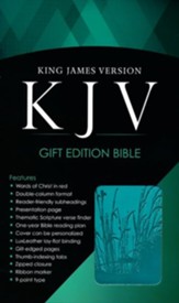 KJV Bible, Lux Leather, Zipper, Turquoise