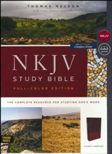 NKJV Comfort Print Full Color Study Bible, Imitation Leather, cranberry, indexed