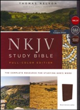 NKJV Comfort Print Full Color Study Bible, Premium Calfskin Leather, Brown
