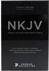 NKJV Comfort Print Single-Column Reference Bible, Premium Leather, Black, Premier Collection
