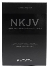 NKJV Comfort Print Thinline Reference Bible, Large Print, Premium Leather, Black, Premier Collection