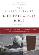 NKJV Charles F. Stanley Life Principles Bible, Comfort Print--genuine leather, brown (indexed) - Imperfectly Imprinted Bibles