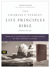NASB Charles F. Stanley Life Principles Bible, 2nd Edition, Comfort Print--soft leather-look, burgundy (indexed) - Imperfectly Imprinted Bibles