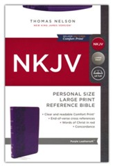 NKJV Personal-Size Large-Print Reference Bible, Comfort Print--soft leather-look, purple (red letter) - Slightly Imperfect