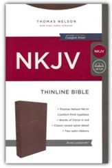 NKJV Comfort Print Thinline Bible--soft leather-look, brown