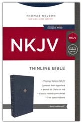 NKJV Comfort Print Thinline Bible--soft leather-look, navy blue