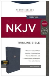 NKJV Comfort Print Thinline Bible--soft leather-look, navy blue (indexed)