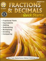 Fractions & Decimals Quick Starts,  Grades 4 - 9