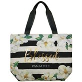 Blessed, Magnolia, Canvas Totebag