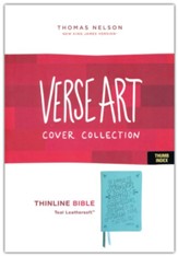 NKJV, Thinline Large Print Bible, Verse Art Cover Collection, Leathersoft, Teal, Red Letter, Thumb Indexed, Comfort Print