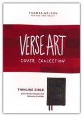 NKJV, Thinline Large Print Bible, Verse Art Cover Collection, Genuine Leather, Brown, Red Letter, Comfort Print