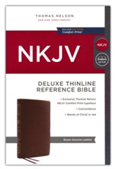 NKJV Thinline Reference Bible, Comfort Print--genuine leather, brown