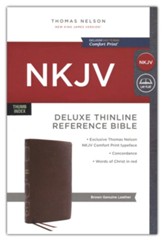 NKJV Thinline Reference Bible, Comfort Print--genuine leather, brown (indexed) - Imperfectly Imprinted Bibles