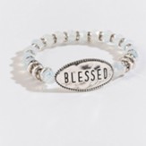 Blessed, Beaded Stretch Bracelet, White