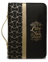 Faith Bible Cover, Black and Gold, Medium