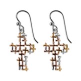 Open Design Cross Earrings, Tri-tone