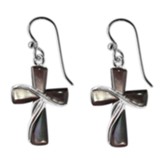 Cross Earrings, Gray Faux Mother of Pearl