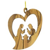 Nativity Heart Holy Land Olive Wood Christmas Ornament