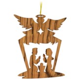 Nativity and Angel Holy Land Olive Wood Christmas Ornament